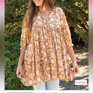 Natural Life Aimee Tunic Light Brown Floral XS